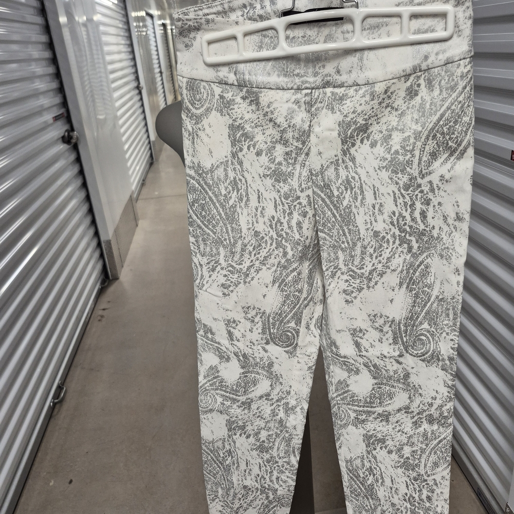 White and Gray Paisley Print Pants